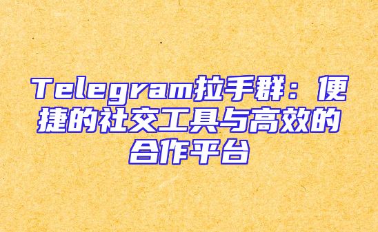 Telegram拉手群：便捷的社交工具与高效的合作平台